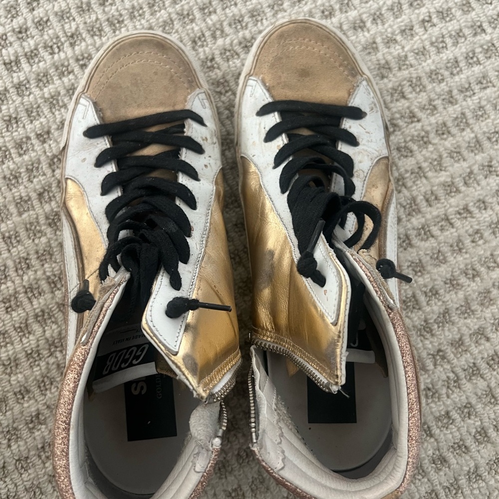 GOLDEN GOOSE Slide Metallic Glitter Zip High-Top Sneakers - Picture 4 of 4